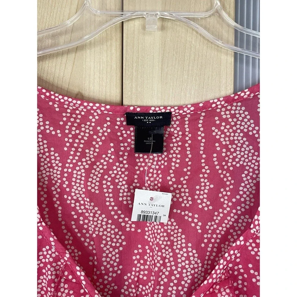 Ann Taylor Blouse Top Women 12 Pink Floral Sleeveless V Neck Boho Ruffles Career - Picture 3 of 5